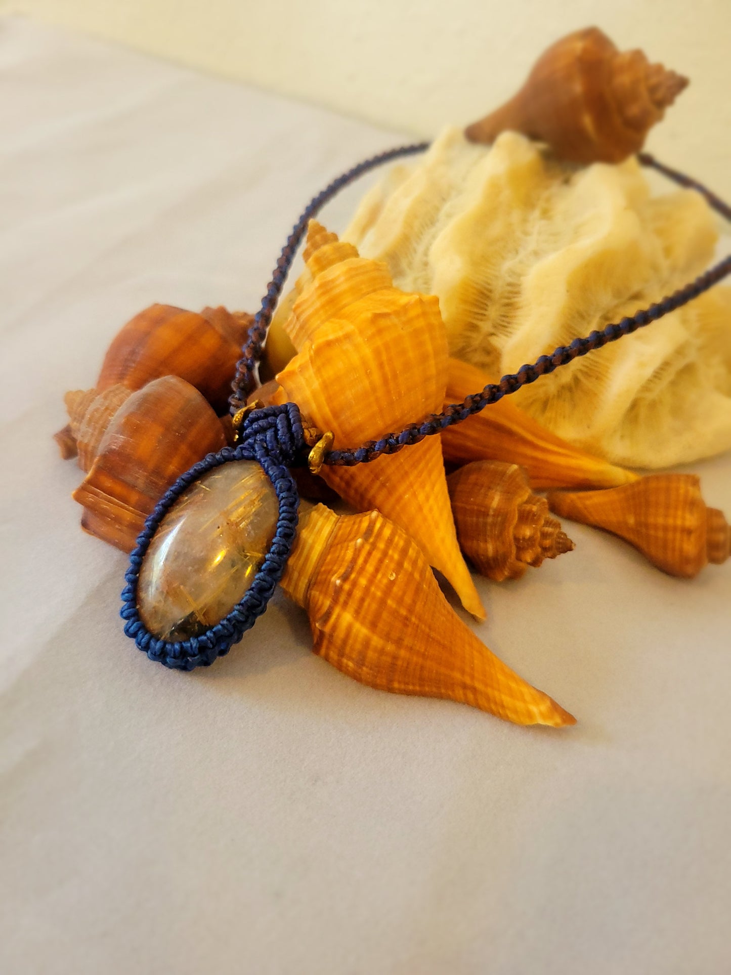 Golden Horizon: 22g Quartz Pendant on Azure Spiral Braid