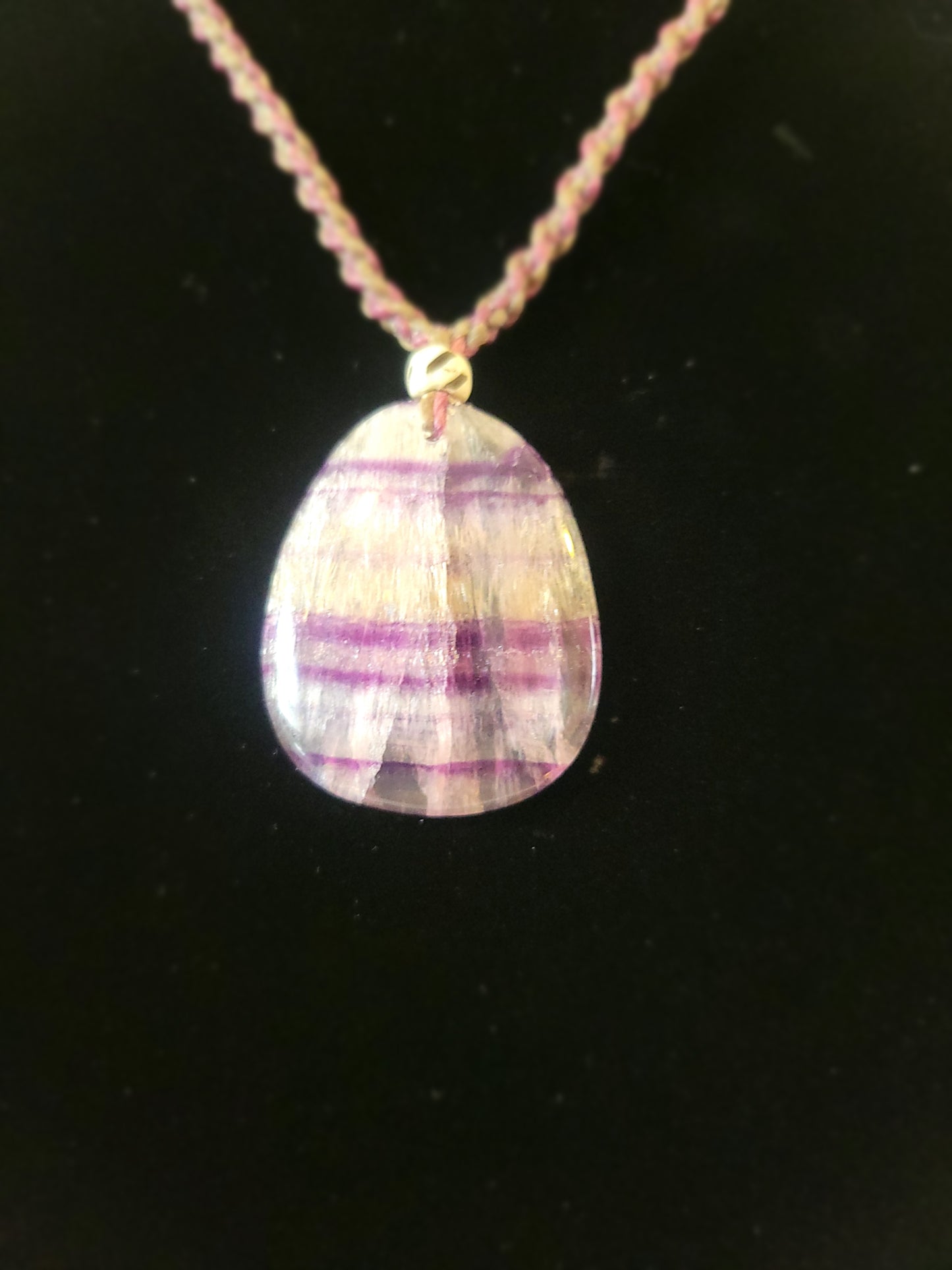 Banded Fluorite Pendant Necklace - Purple & Pink Hues with Glass Bead Accents