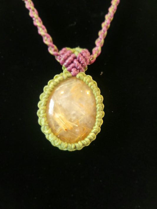 Opulent Golden Quartz Pendant - Opaque Beauty with Golden Flakes and Opalescent Shine