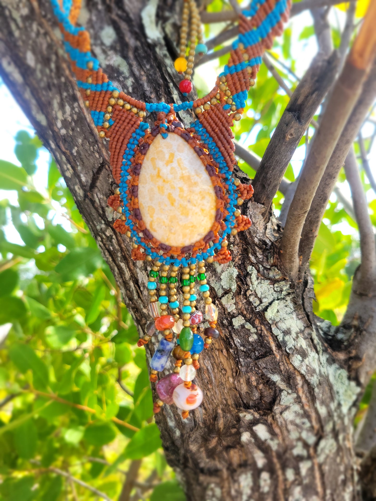 Fossilized Coral Boho Choker – Mediterranean-Inspired with Turquoise and Brass Accents