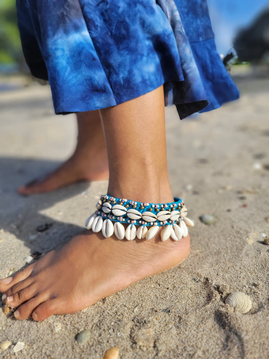 Tropical Macramé Cowrie Shell Anklets – Various colors and sizes - with Stones, Charms & Beads - Durable and Waterproof