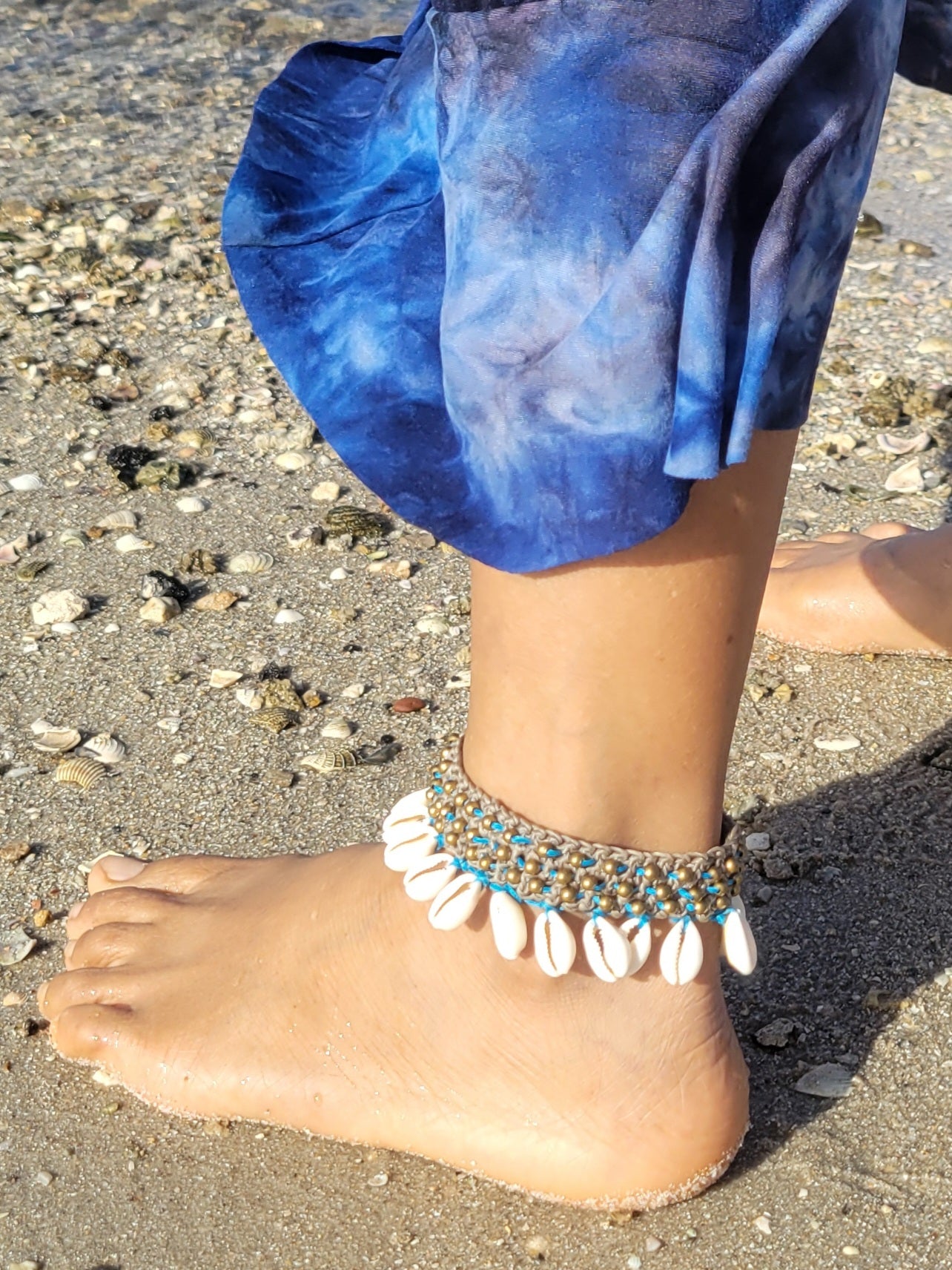 Tropical Macramé Cowrie Shell Anklets – Various colors and sizes - with Stones, Charms & Beads - Durable and Waterproof