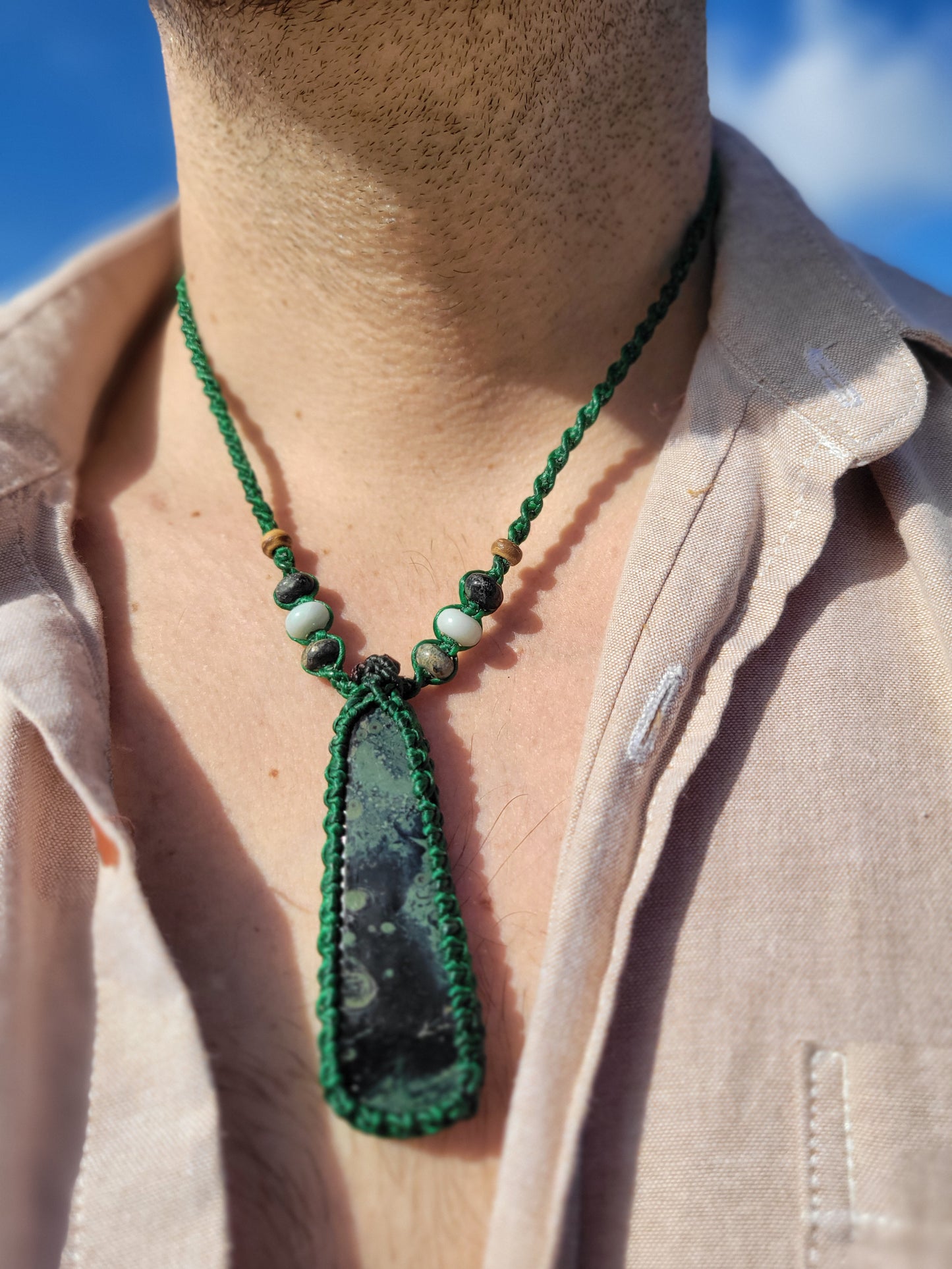 Men's Kambaba Jasper Pendant Necklace – Cosmic-Inspired with Micro-Macrame