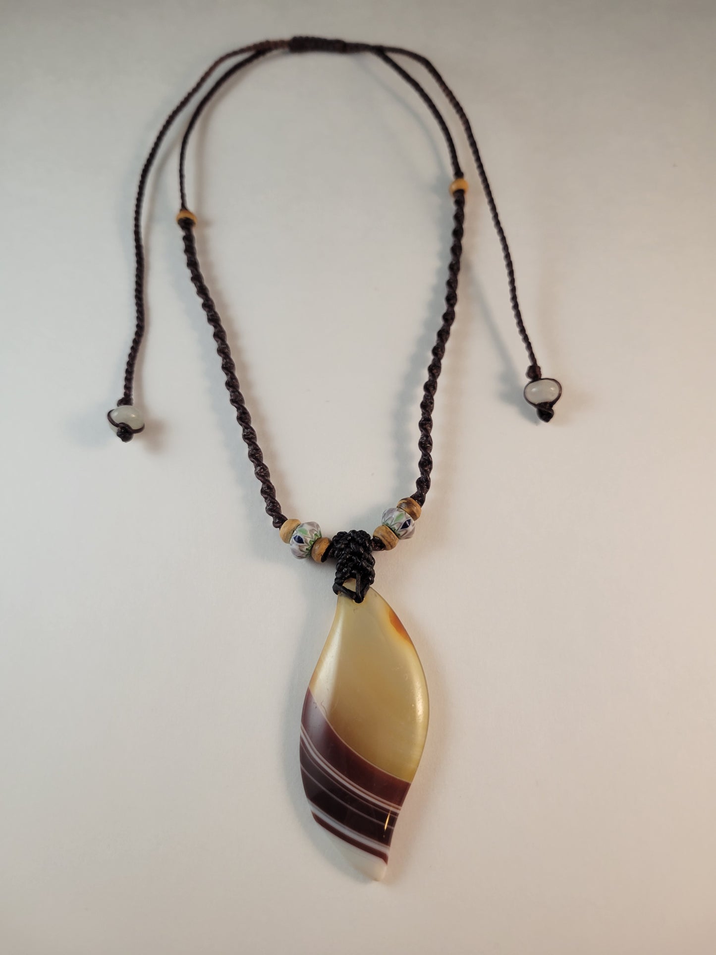 Botswana Agate Macrame Necklace - Unique White-Shaded Stone Design