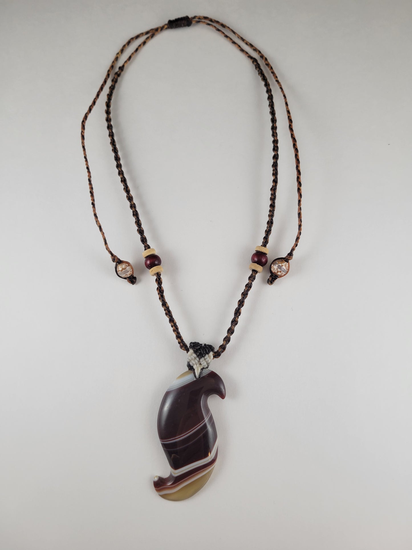 Botswana Agate Macrame Necklace - Unique White-Shaded Stone Design