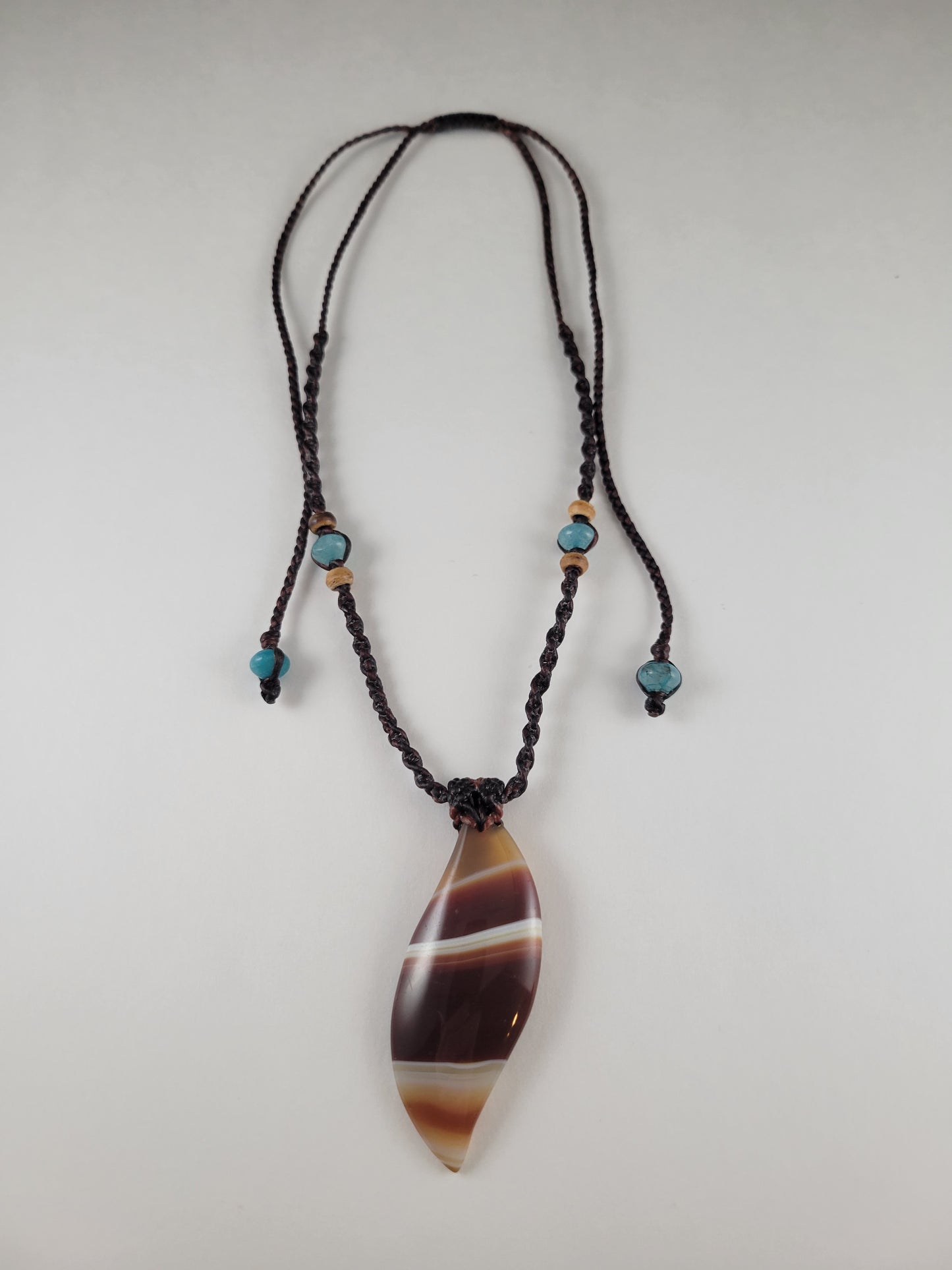 Botswana Agate Macrame Necklace - Unique White-Shaded Stone Design