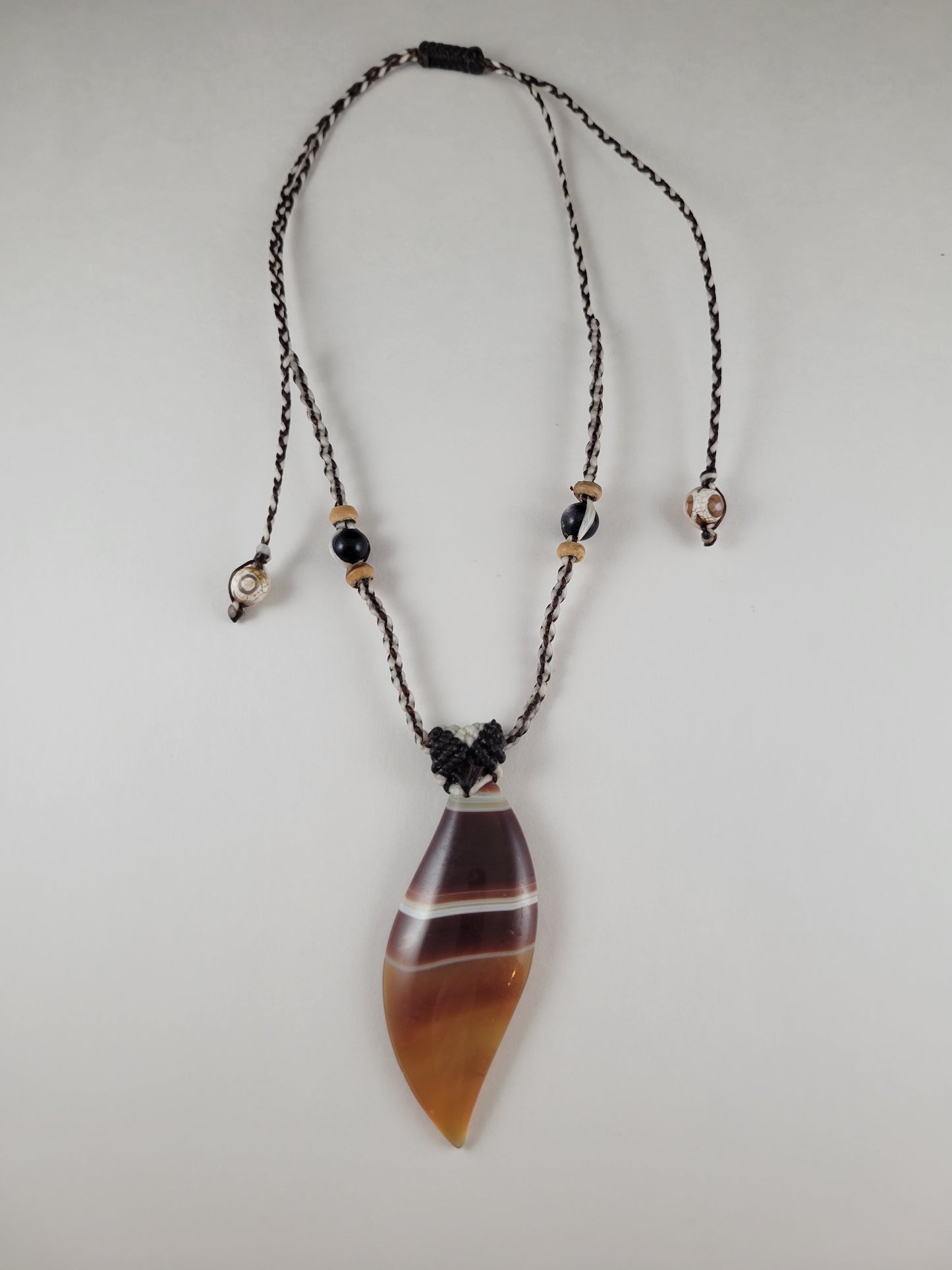 Botswana Agate Macrame Necklace - Unique White-Shaded Stone Design