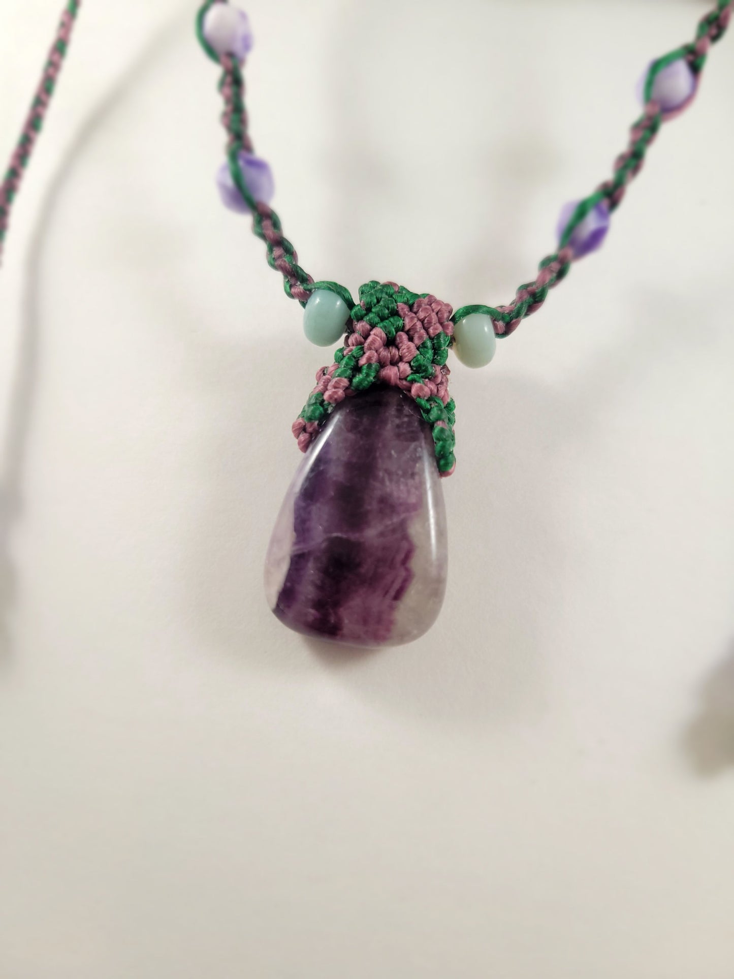 Handcrafted Amethyst Pendant Necklace with Micromacrame and Amethyst Bead Accents – Adjustable 17-30 Inches