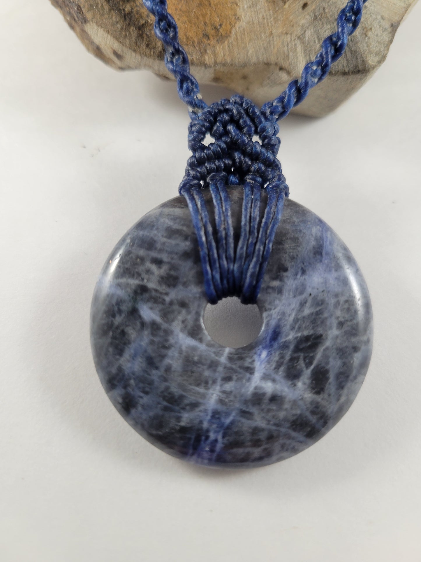 Handcrafted Sodalite Ring Pendant Necklace – Minimalist Purple Micromacrame Design (13-20 Inches)