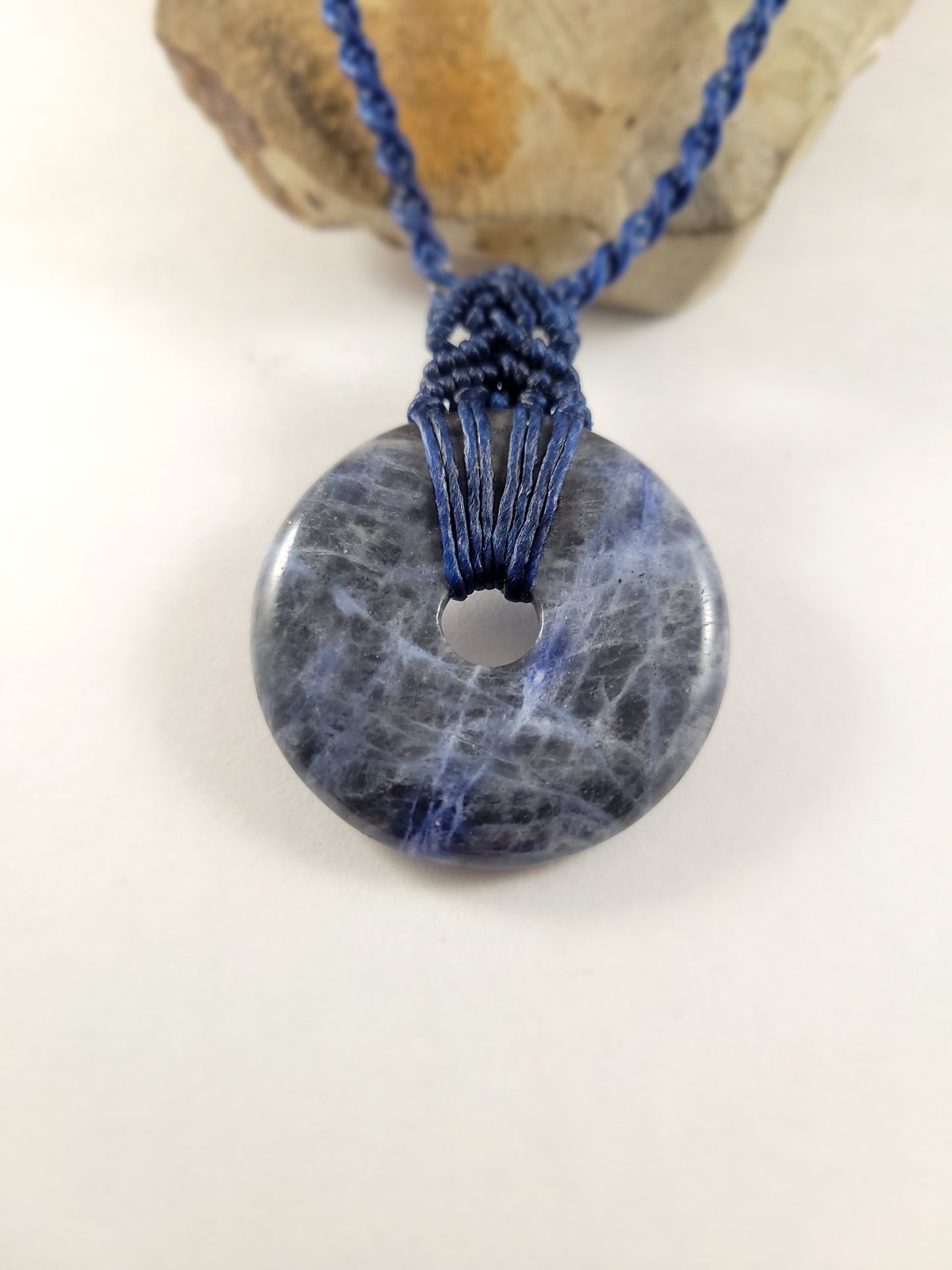 Handcrafted Sodalite Ring Pendant Necklace – Minimalist Purple Micromacrame Design (13-20 Inches)