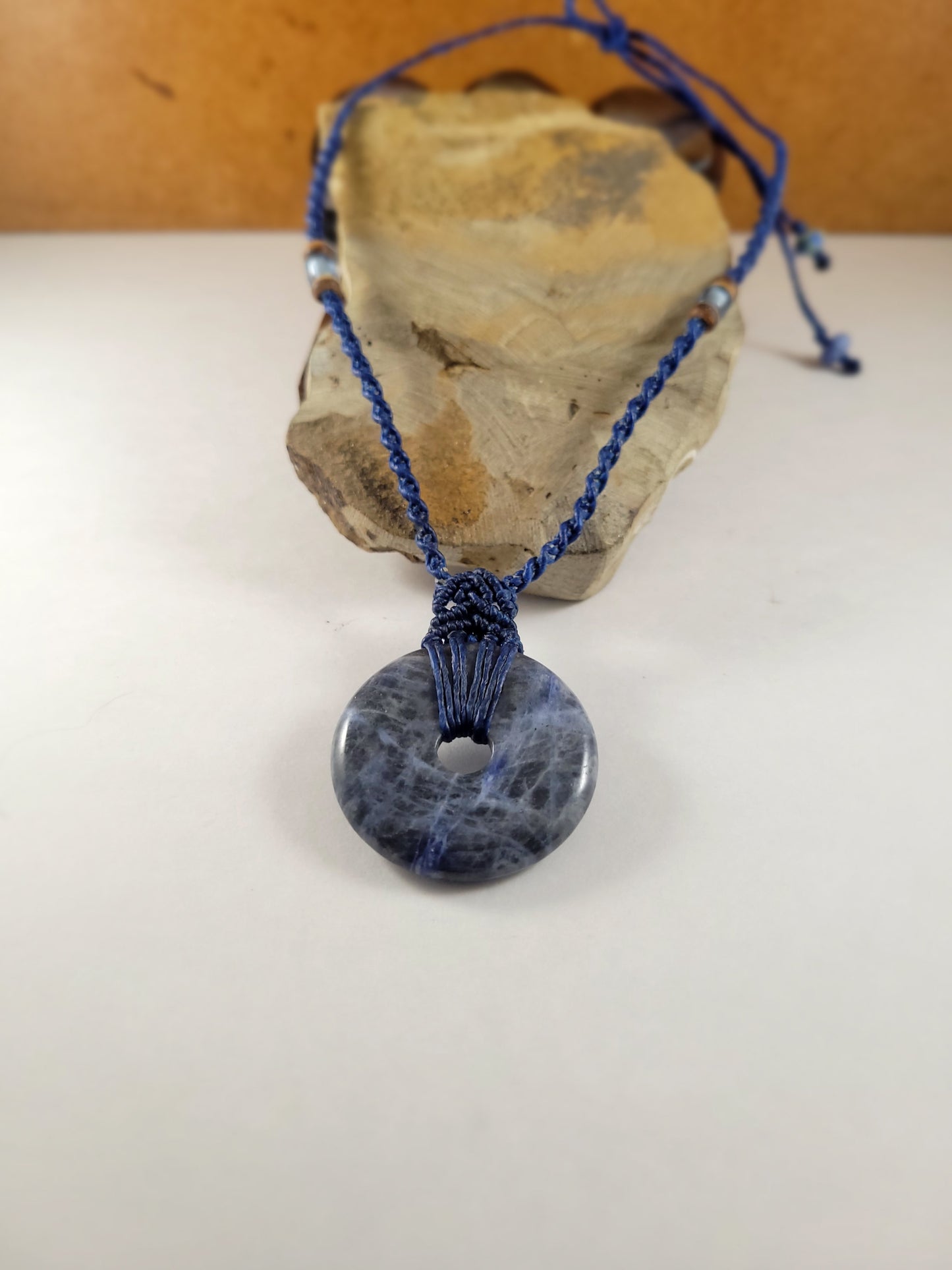 Handcrafted Sodalite Ring Pendant Necklace – Minimalist Purple Micromacrame Design (13-20 Inches)