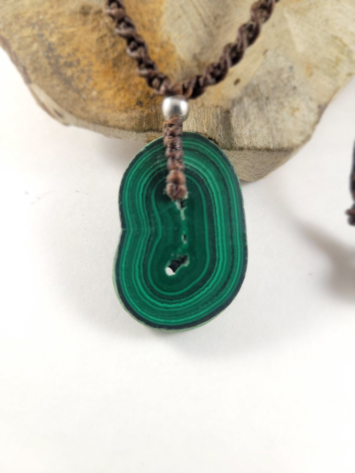 Natural Malachite Stalactite Slice Pendant Necklace