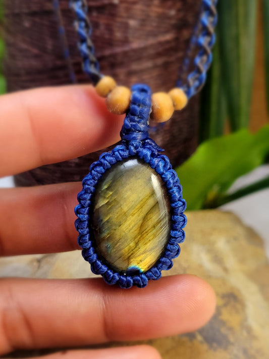 Azura Harmony: Striated Labradorite with Vibrant Beads on Spiral Braided Necklace