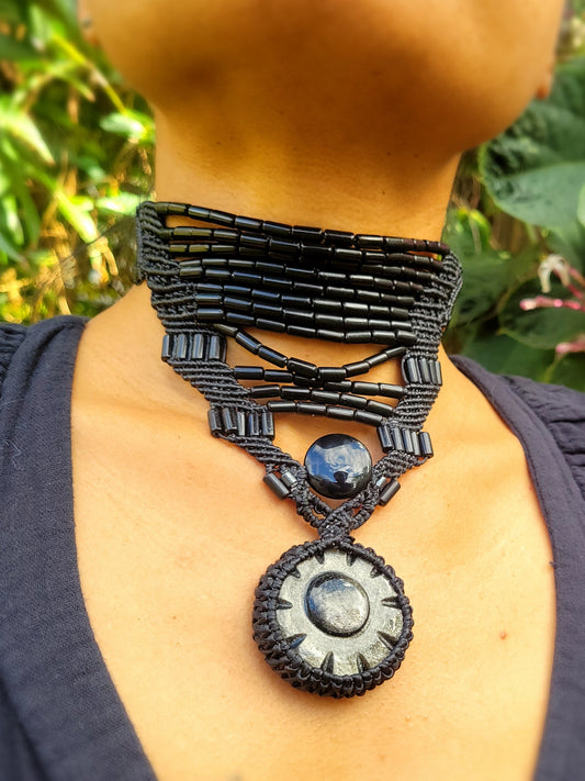 Black Obsidian Choker - Tribal Style 