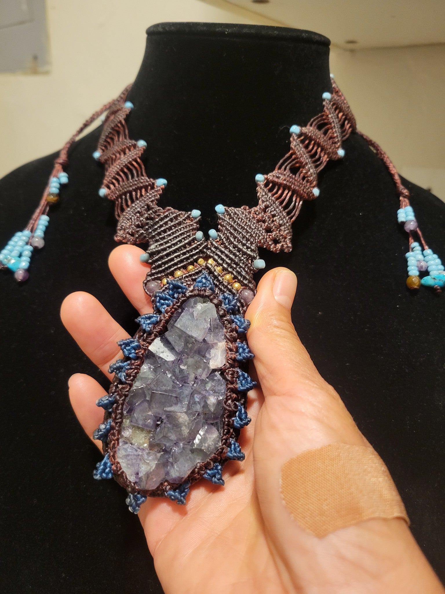 Raw fluorite geode pendant necklace