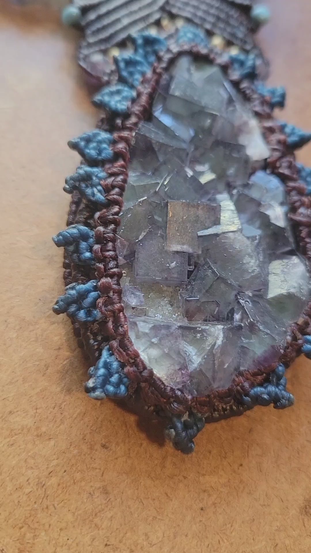 Raw fluorite geode pendant necklace