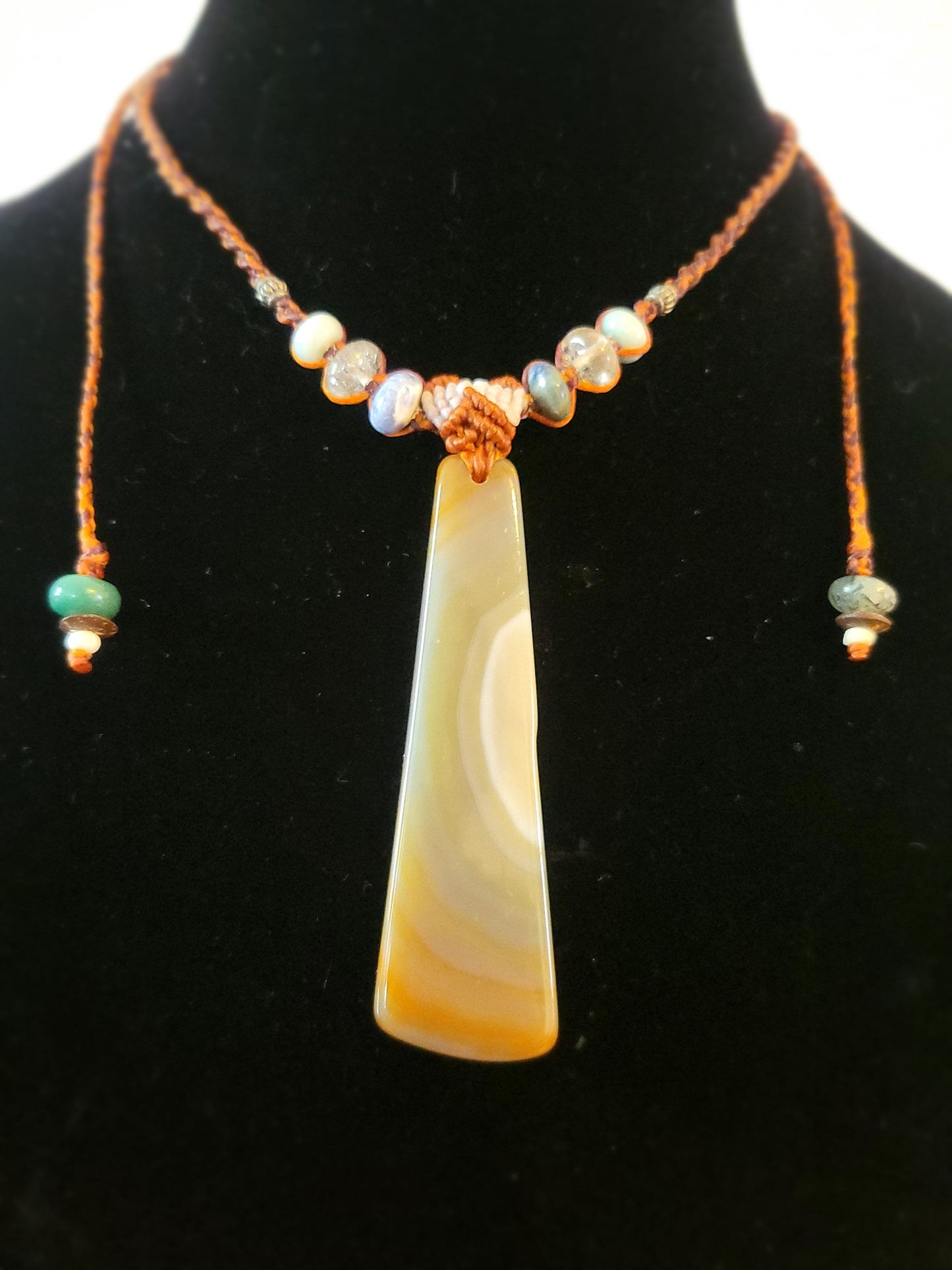 Trapezoidal Brazilian Agate Pendant Adjustable Necklace