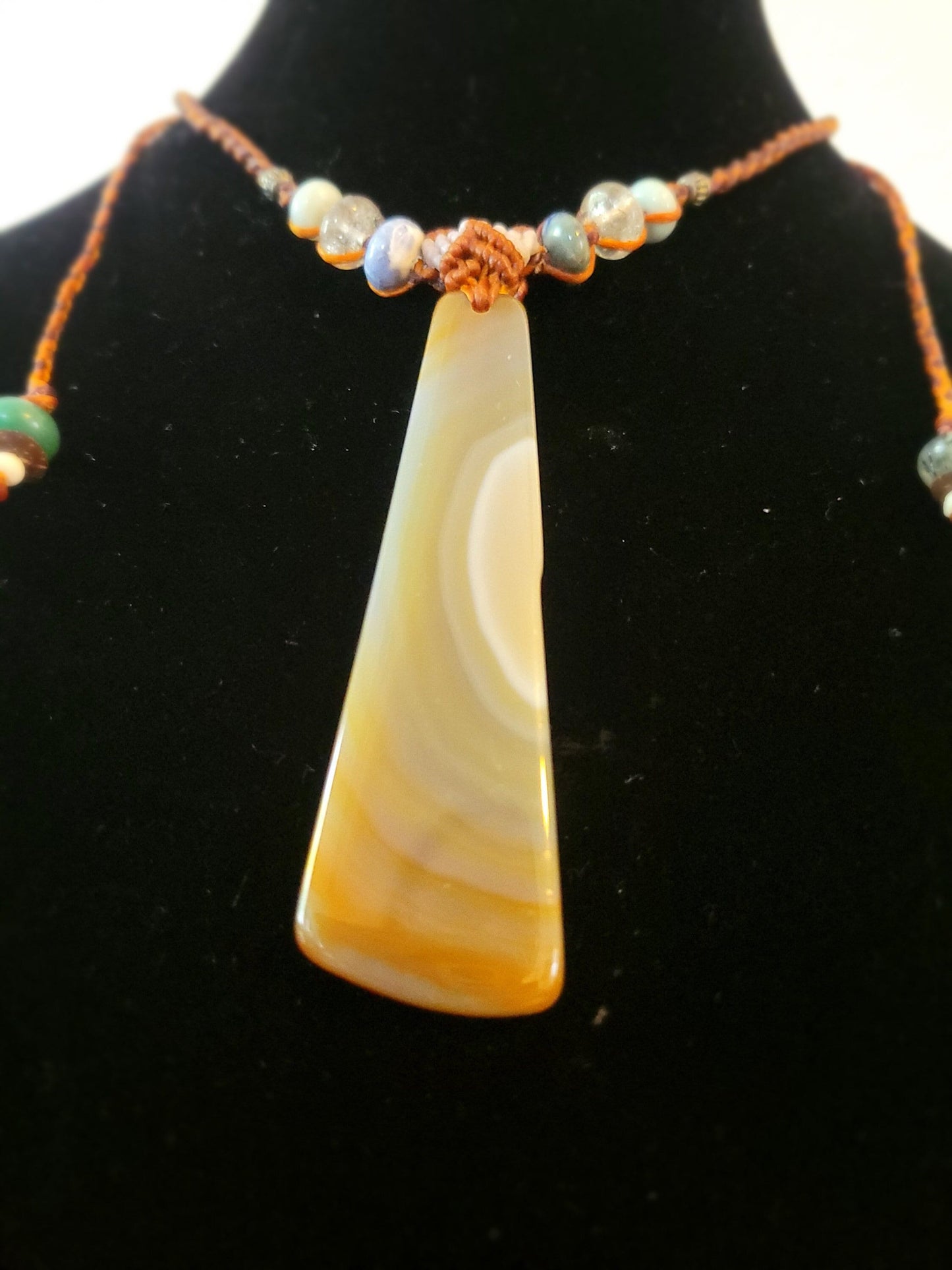 Trapezoidal Brazilian Agate Pendant Adjustable Necklace